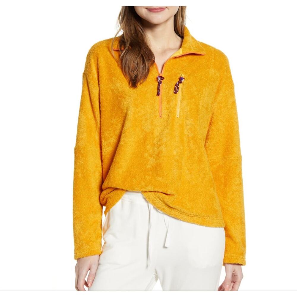 NWT Lou & Grey Marc Loop Yellow Terry Half Zip Pullover Size XS